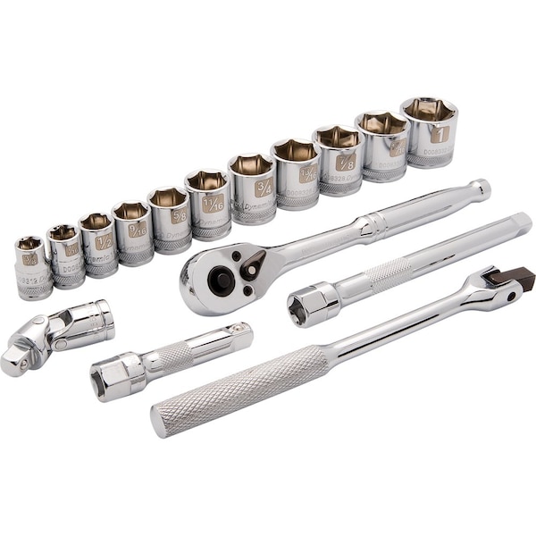 Tools 3/8" Drive 16 Piece 6 Point, Standard SAE Socket Set, 3/8" - 1"